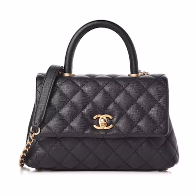 Chanel Coco Handle Flap Quilted Caviar Gold-tone Mini Black