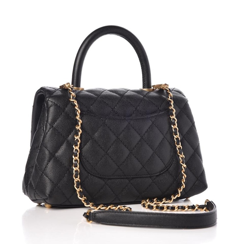 Order Chanel Coco Handle Mini Negra Acolchada de Caviar con Detalles Dorados