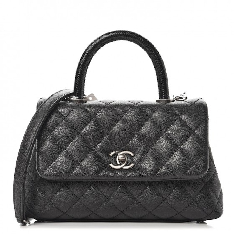 Chanel Coco Handle Flap Quilted Caviar Ruthenium Mini Black