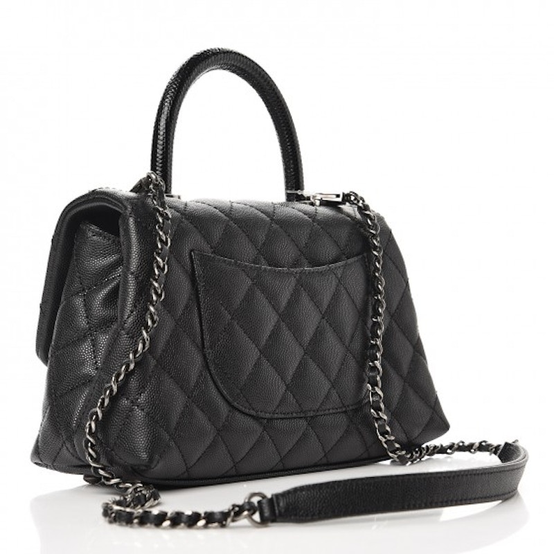 Order シャネルココハンドルフラップキルティングキャビアルテニウムミニブラック