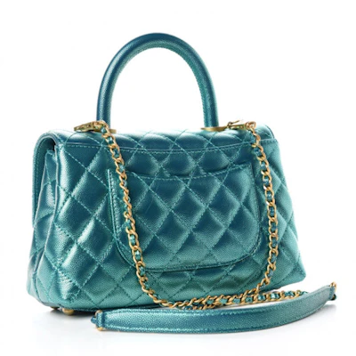 Chanel Coco Handle Mini Turquesa Acolchada Metálica Caviar Dorado Order Chanel Coco Handle Mini Turquesa Acolchada Metálica Caviar Dorado