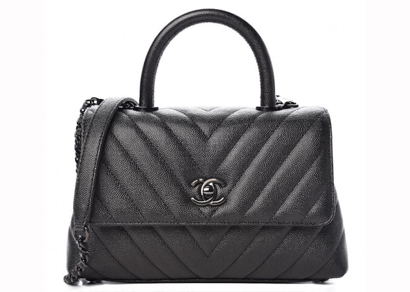Chanel Coco Handle Quilted Chevron Caviar Mini So Black