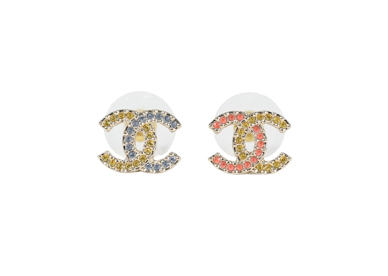 Chanel Colorful Rhinestone CC Earrings Multi