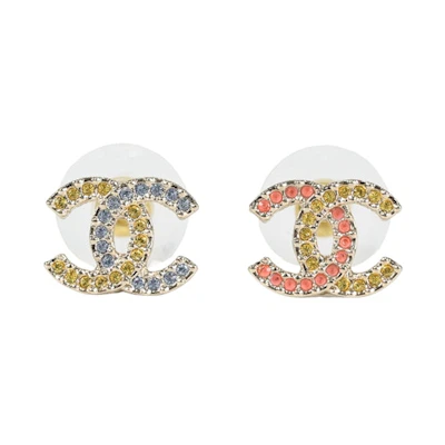 Chanel Colorful Rhinestone CC Earrings Multi