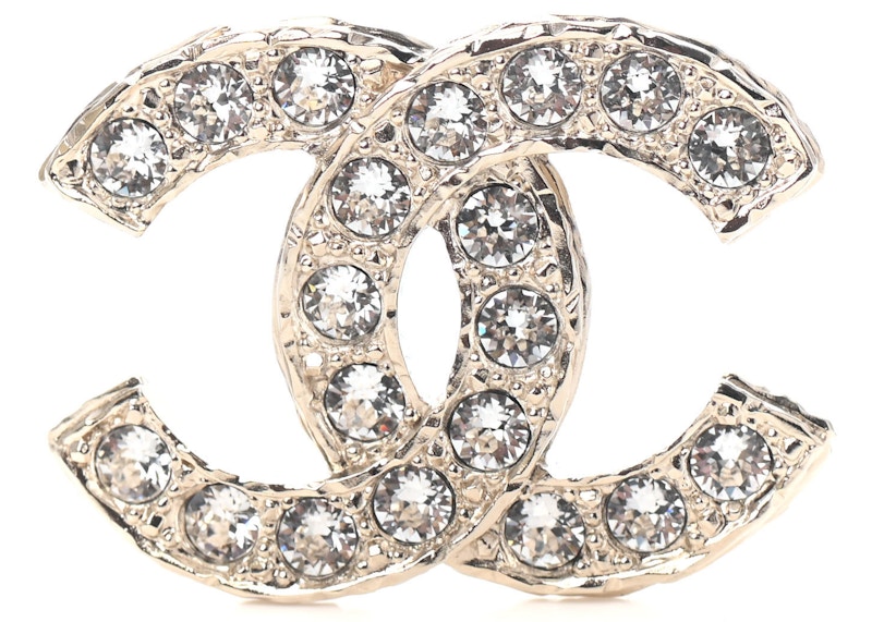 Chanel Crystal CC Brooch Light Gold