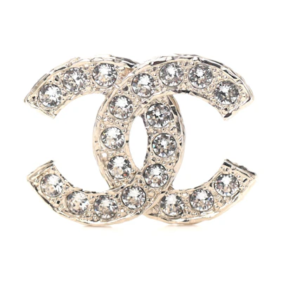 Chanel Crystal CC Brooch Light Gold