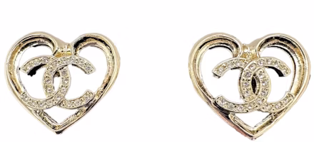 Chanel Crystal CC Logo Heart Stud Earrings ABA103 Light Gold/Crystal Chanel Crystal CC Logo Heart Stud Earrings ABA103 Light Gold/Crystal