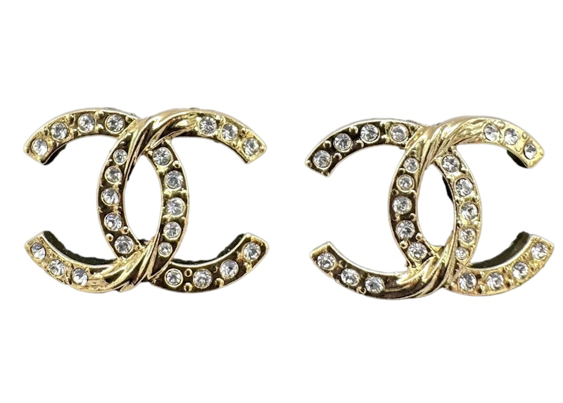 Chanel Crystal CC Logo Stud Earrings ABA157 Gold/Crystal