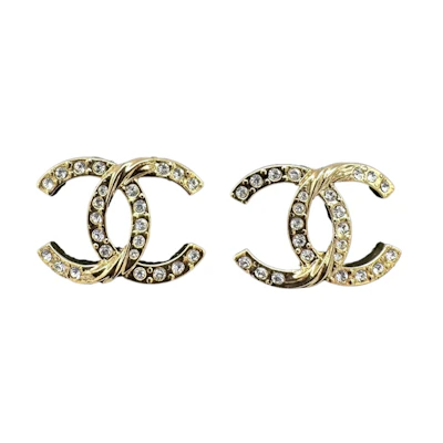 Chanel Crystal CC Logo Stud Earrings ABA157 Gold/Crystal