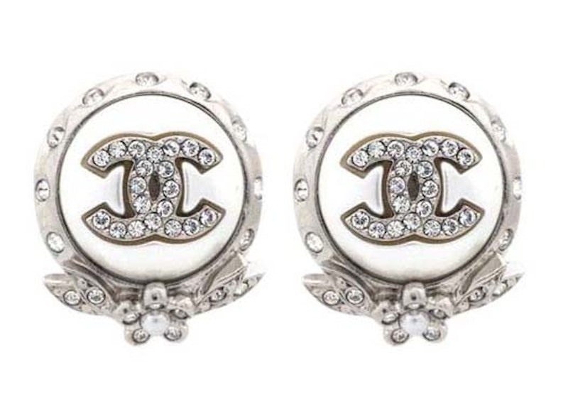 Chanel Crystal CC Pearl Earrings Silver (AB6931)