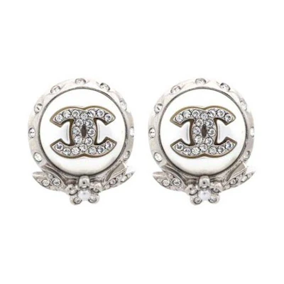 Chanel Crystal CC Pearl Earrings Silver (AB6931)