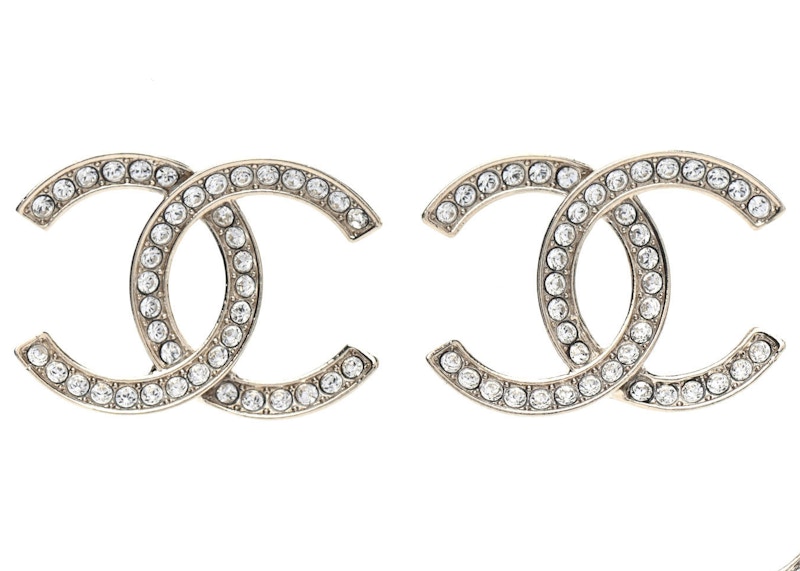 Chanel Crystal Large CC Earrings Silver