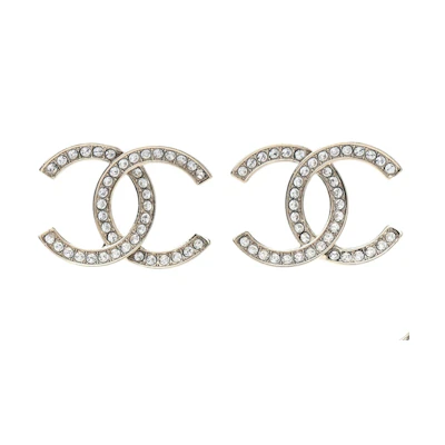Chanel Crystal Large CC Earrings Silver