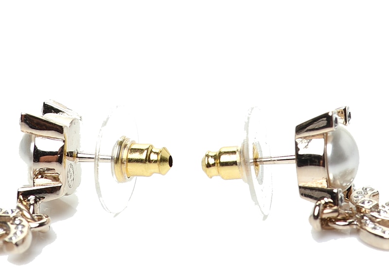 Chanel Crystal Pearl CC Drop Earrings Gold 圖 3