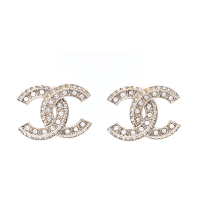 Chanel Crystal Timeless CC Earrings Light Gold