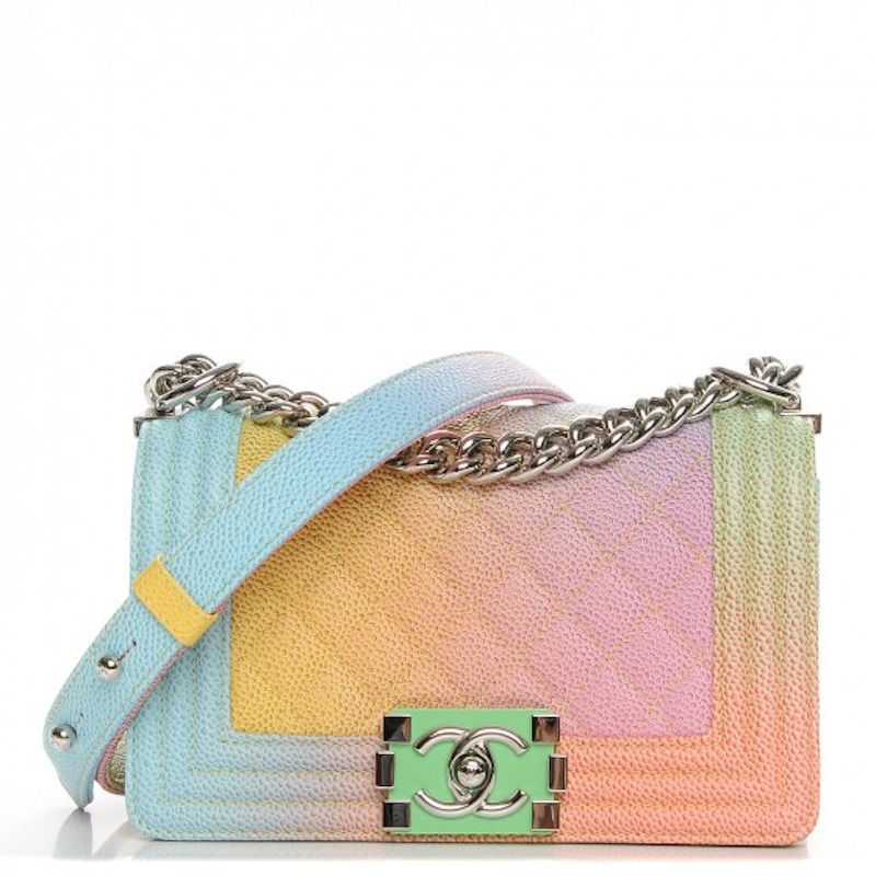 Chanel Cuba Rainbow Flap Boy Quilted Diamond Small Pink/Yellow/Blue/Green