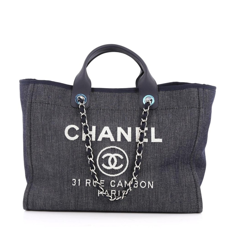 Chanel Deauville Chain Tote Large Dark Blue