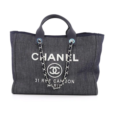 Chanel Deauville Chain Tote Large Dark Blue