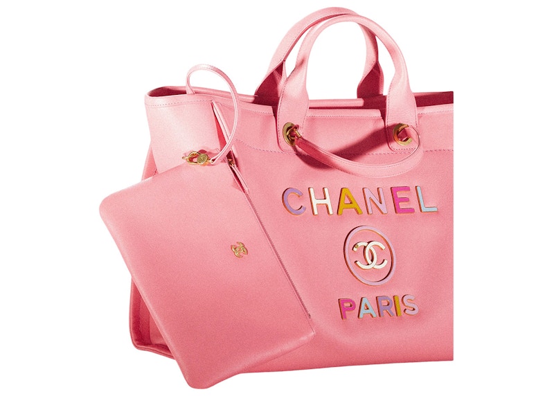 Lookbook 香奈儿Deauville大号购物袋 22S 小牛皮珊瑚粉