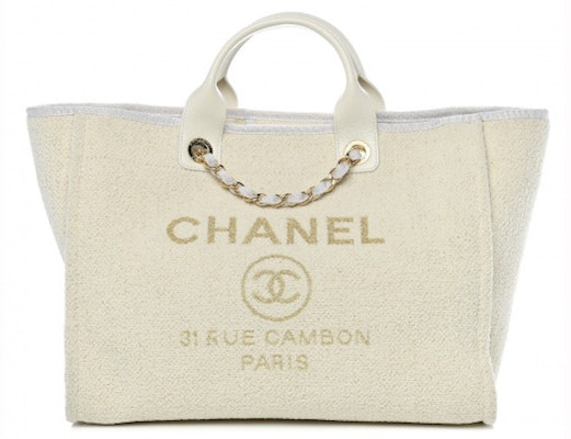 Chanel Deauville Tote Boucle Large White Buy Chanel Deauville Tote Boucle Large White