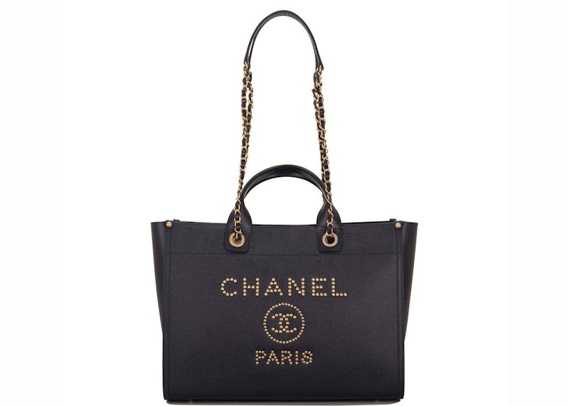 Chanel Deauville Tote Caviar Studded Large Navy