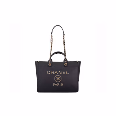 Chanel Deauville Tote Caviar Studded Large Navy