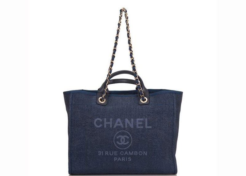 Chanel Deauville Tote Gold-tone Large Navy Blue