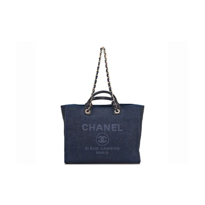 Chanel Deauville Tote Gold-tone Large Navy Blue