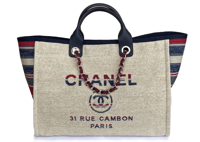 Chanel Deauville Tote Stripe Beige