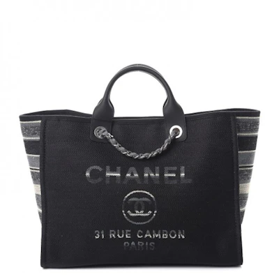 Tote Chanel Deauville Kanvas Belang Hitam Bertones Perak Besar Buy Tote Chanel Deauville Kanvas Belang Hitam Bertones Perak Besar