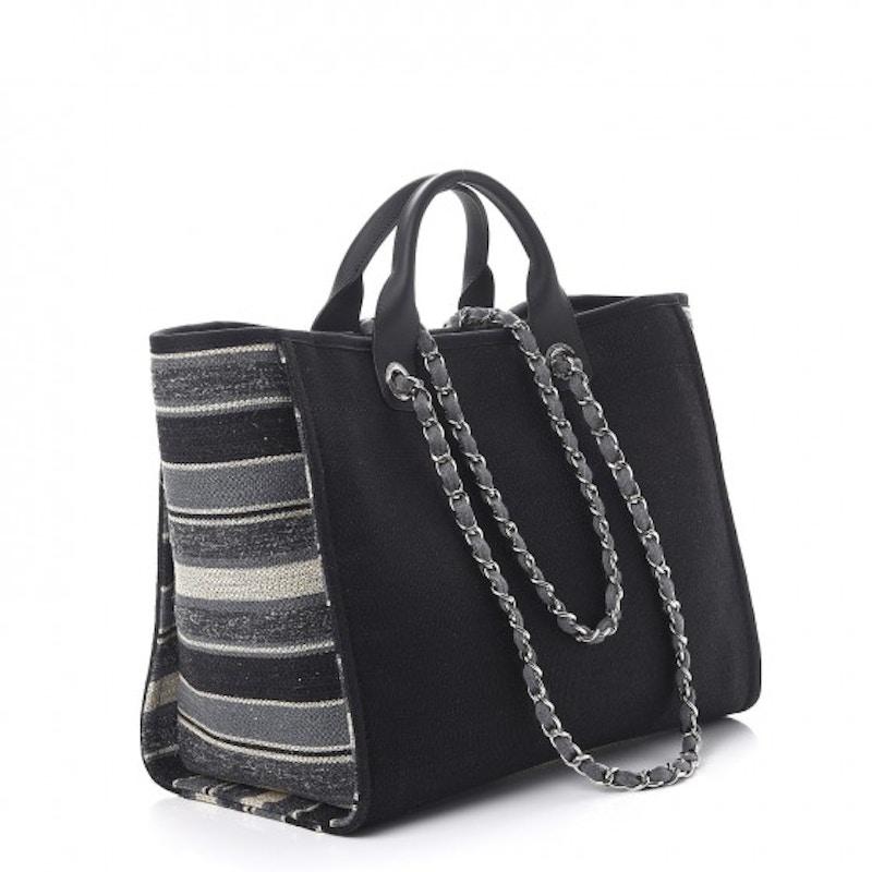 Order Tote Chanel Deauville Kanvas Belang Hitam Bertones Perak Besar