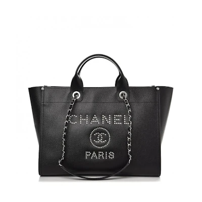 Chanel Deauville Tote Studded Medium Black