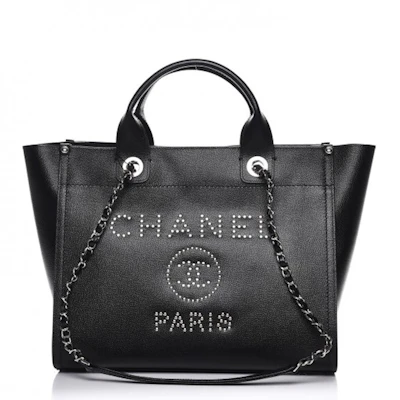 Chanel Deauville Tote Kecil Hitam Bertabur Stud Buy Chanel Deauville Tote Kecil Hitam Bertabur Stud