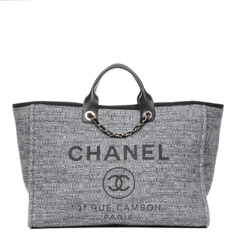 Chanel Deauville Tote Woven Large Charcoal Black