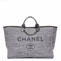 Chanel Deauville Tote Woven Large Charcoal Black Chanel Deauville Tote Woven Large Charcoal Black