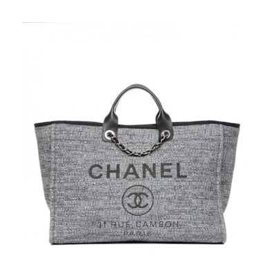 Chanel Deauville Tote Woven Large Charcoal Black