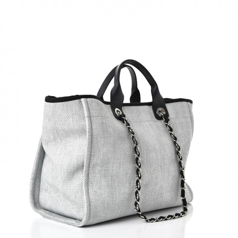 Order 香奈儿Deauville编织大号托特包 灰/黑色