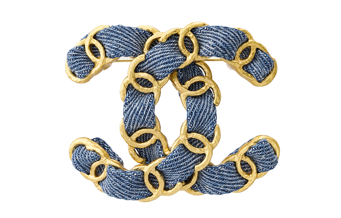 CHANEL Double C Denim Ribbon Metal Brooch Gold/Blue Unisex AB3402-B02417-N6460 圖 2