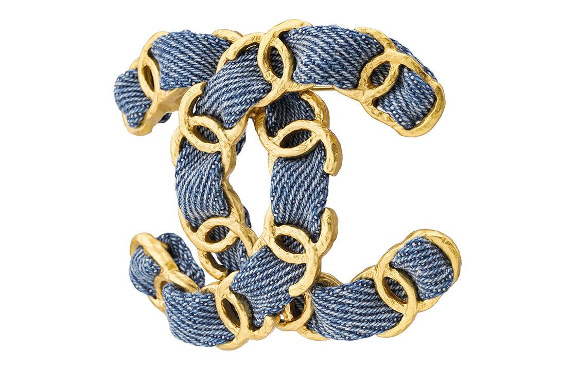 CHANEL Double C Denim Ribbon Metal Brooch Gold/Blue Unisex AB3402-B02417-N6460 圖 3