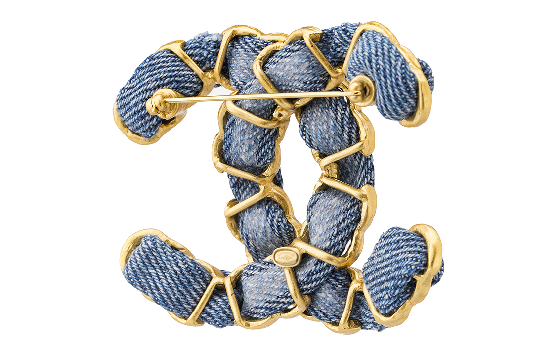 CHANEL Double C Denim Ribbon Metal Brooch Gold/Blue Unisex AB3402-B02417-N6460 圖 4