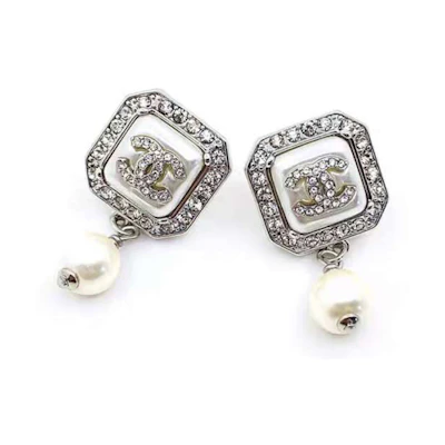 CHANEL Double C Earrings Silver AB7703B07453NG607
