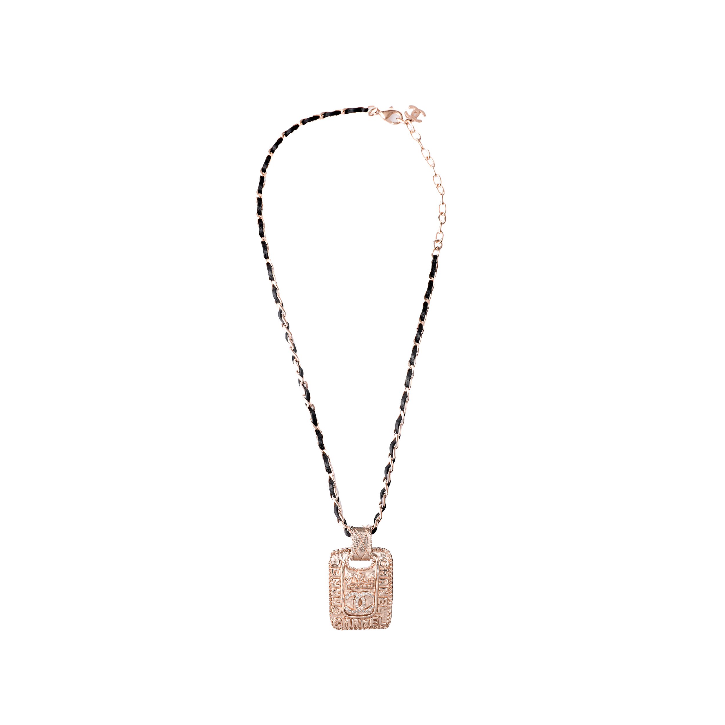 CHANEL Double C Gold Metal Calfskin Rhinestone Necklace Unisex Couple Style AB6646-B06124-ND154 圖 3