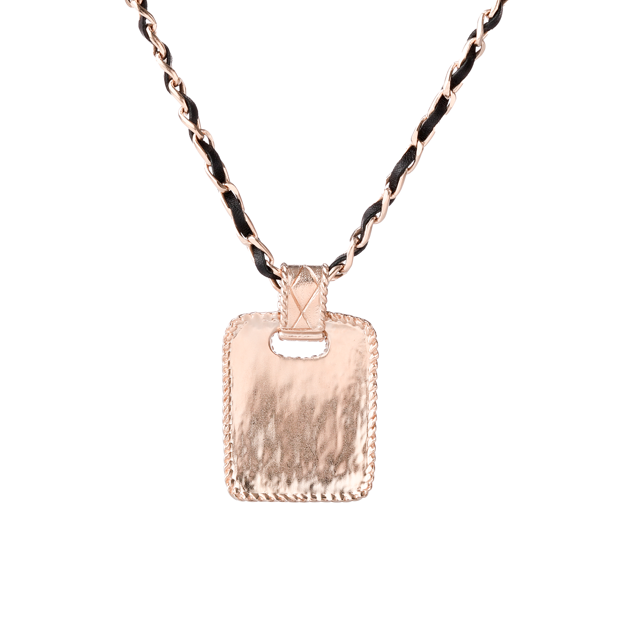 CHANEL Double C Gold Metal Calfskin Rhinestone Necklace Unisex Couple Style AB6646-B06124-ND154 圖 6