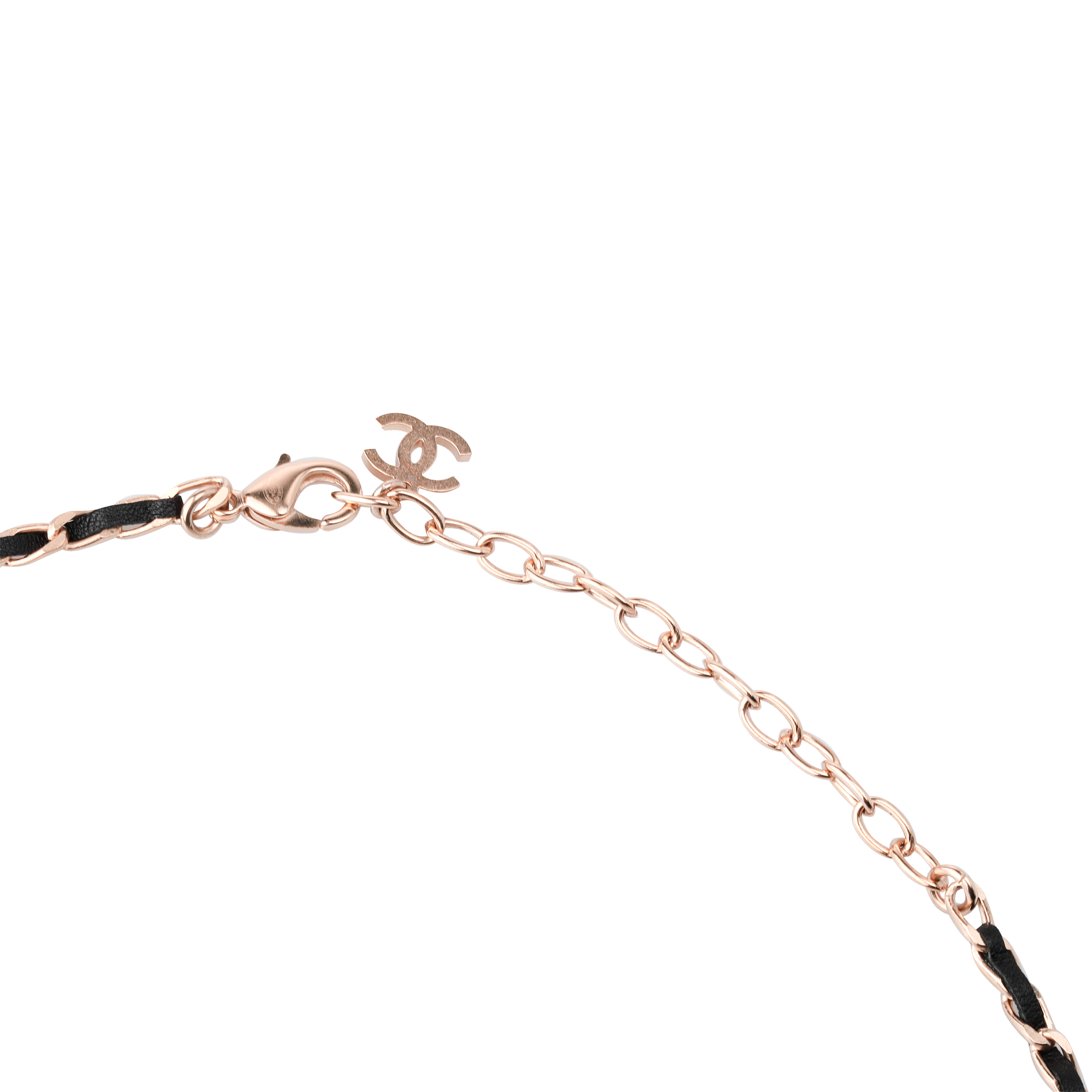 CHANEL Double C Gold Metal Calfskin Rhinestone Necklace Unisex Couple Style AB6646-B06124-ND154 圖 7