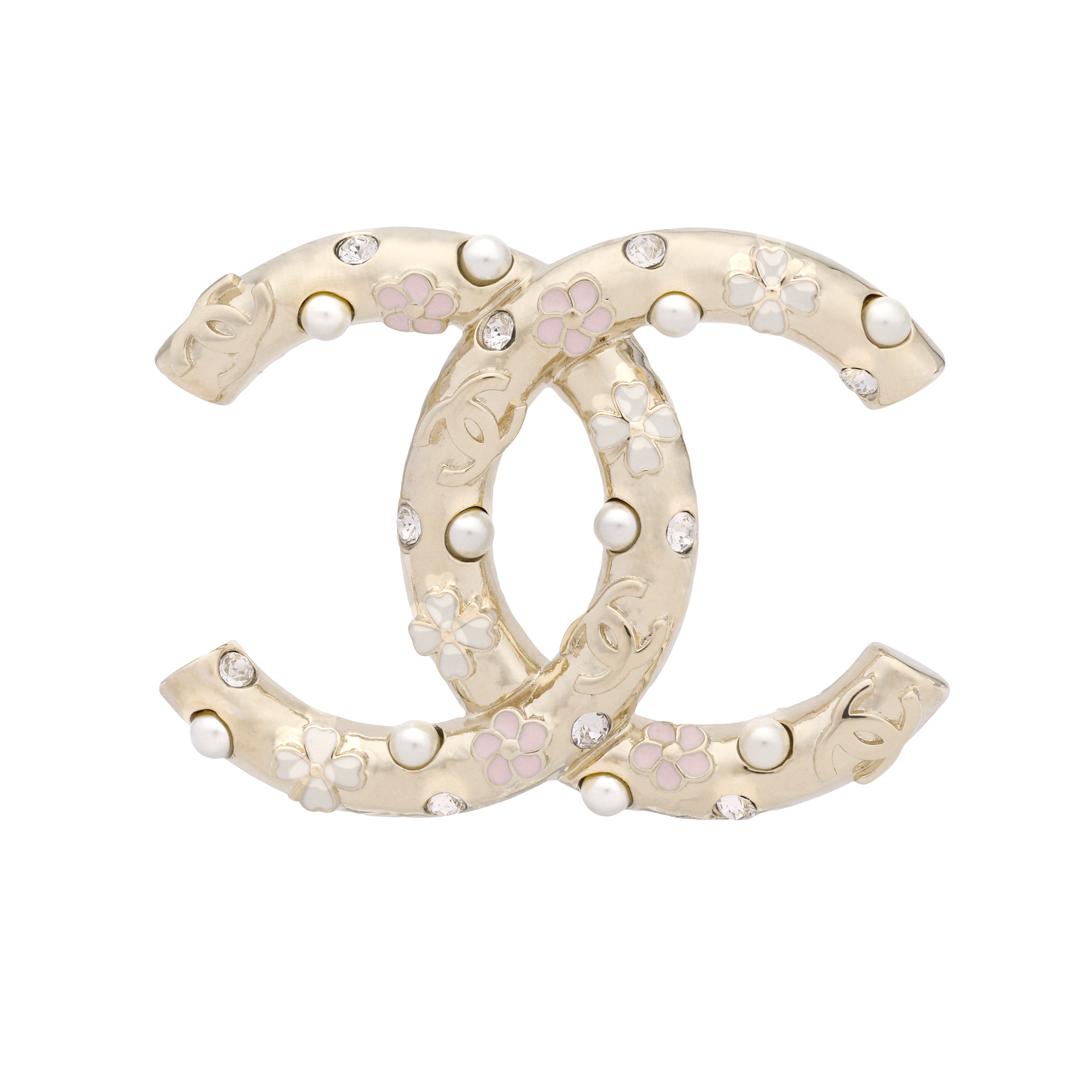 CHANEL Double C Gold Metal Pearl Brooch. AB8235-B08059-NI029