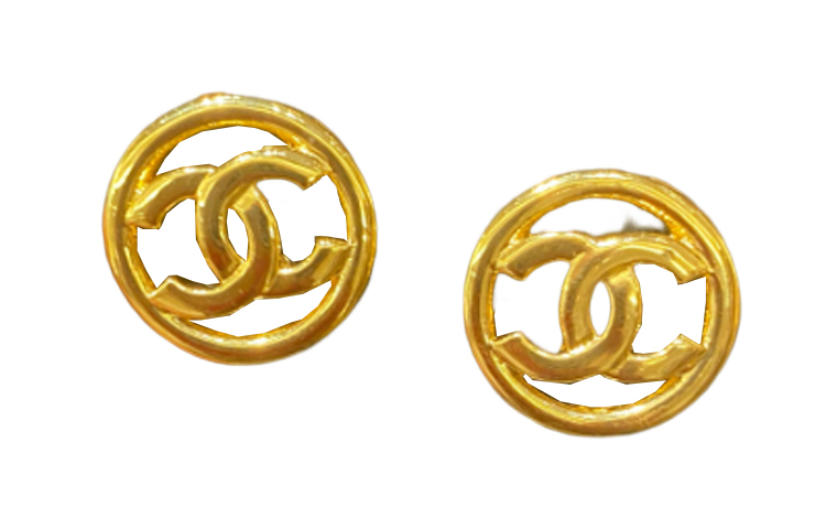 CHANEL Double C Hollow Gold Metal Earrings Unisex Couple Style Gold. ABB462-B13498-NQ007