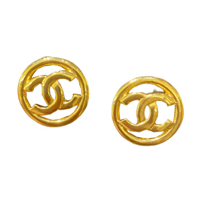 CHANEL Double C Hollow Gold Metal Earrings Unisex Couple Style Gold. ABB462-B13498-NQ007