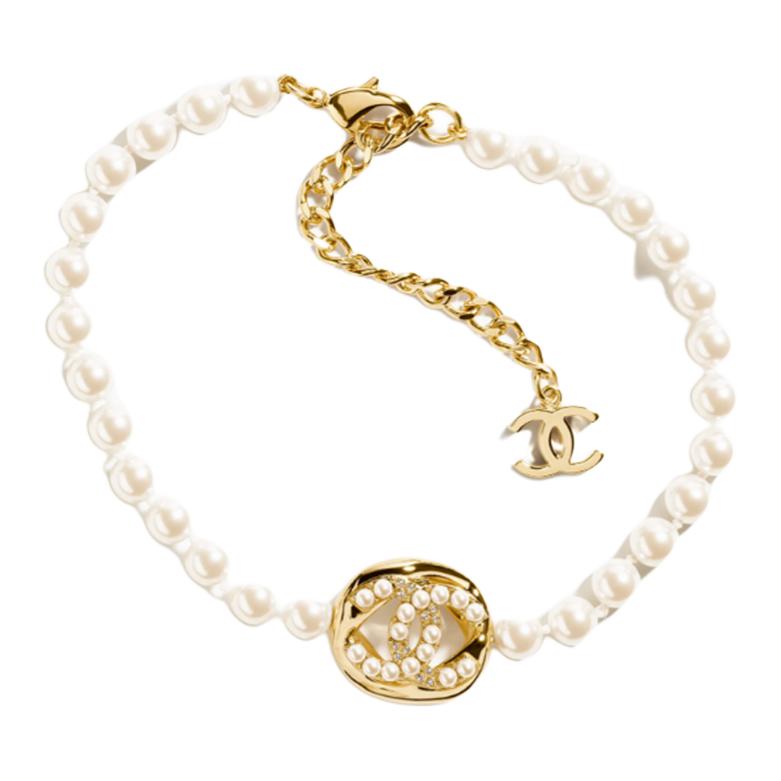 Chanel Double C Necklace with Crystals, Pearls & Metallic Details - Unisex White ABD727-B17215-NZ743