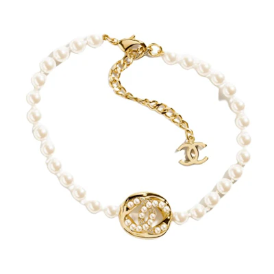 Chanel Double C Necklace with Crystals, Pearls & Metallic Details - Unisex White ABD727-B17215-NZ743