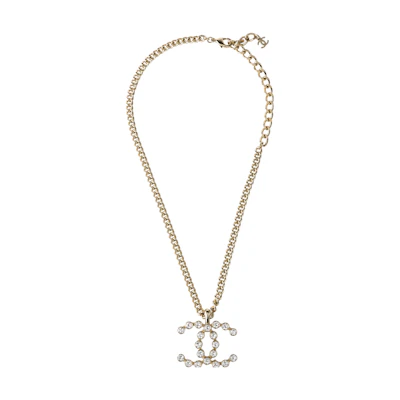 CHANEL Double C Pendant Necklace Unisex Couple Style - Gold Metal Design. ABA439B10548NN157